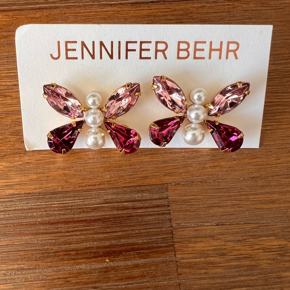 Jennifer Behr Fuschia, Pearl and Gold Butterfly Earrings